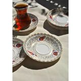 6'lı Porselen Çay Tabağı Altın İşlemeli Kırmızı Lale Gold 12 Cm Çay Tabak Seti -Redlal