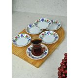 6'lı Porselen Çay Tabağı Lale Motifli Osmanlı Deseni