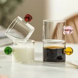 6lı Renkli Boncuk Kulplu Kahve Yanı Bardak Seti 100 ml Cam Espresso Fincanı