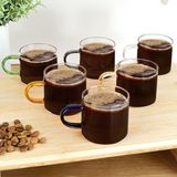 6'lı Renkli Kulplu Kahve Fincan Takımı - Borosilikat Cam Espresso Kahve Bardağı 100 ml - 6 Adet