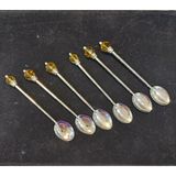 6'lı Sarı Taşlı Gümüş Renk Metal Çay Kaşığı