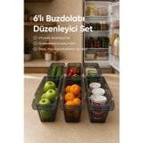6'lı Şeffaf Antrasit Buzdolabı Düzenleyici Dolap İçi Düzenleme Organizer Seti