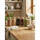 6'lı Set Bambu Vakum Kapaklı Cam Saklama Kabı 1500 ml - 1,5 lt - Şeffaf