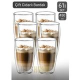 6’lı Set Büyük Latte Bardağı Cappuccino Bardağı Çift Cidarlı Bardak Americano Bardağı 450 ml