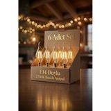 6'Lı Set E14 Rustik Led Mum Ampul 2700K Amber Işık – C35 Dekoratif Filament Ampul – Enerji Tasarruflu