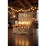 6'lı Set E14 Rustik LED Mum Ampul 2700K Amber Işık – C35 Dekoratif Filament Ampul
