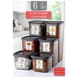 6'lı Set Etiketli, Kırılmaz Kare Erzak Saklama Kabı Antrasit X2 1,75 Lt/1,2 Lt/0,5 Lt OPH-000075
