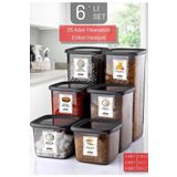 6'lı Set Etiketli, Kırılmaz Kare Erzak Saklama Kabı Antrasit X2 1,75 Lt/1,2 Lt/0,5 Lt