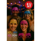 6’lı Set Happy Birthday Parti Gözlüğü – Metalik Renk Karışık Doğum Günü Eğlence Aksesuarı