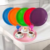 6'lı Set Metal Sunum Tepsisi, Kahve Tepsisi, Çay Tepsisi, 26 cm Yuvarlak Tepsi - Renkli