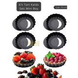 6’Lı Set Mini Boy Tart Kalıbı Çıkartılabilir Tabanlı Turta Kalıbı Karbon Çelik Kek Kalıbı 10 Cm