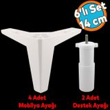 6'lı Set Mobilya Tv Ünitesi Çekyat Koltuk Kanepe Destek Ayağı 14 cm Beyaz Ayakları