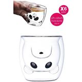 6'lı Sevimli Panda Çift Cidarlı Bardak Süt Çay Kahve Su Bardağı 250ml Isı Yalıtımlı Kupa Bardak Seti - 250 ml