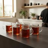 6'lı Termisil Borosilikat Cam Kupa Bardak Seti 200 ml - Isıya Dayanıklı Kulplu Şeffaf Çay ve K