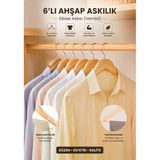 6'Lı Vernikli Doğal Ahşap Elbise Askısı - Ceket Gömlek Pantolon Askılığı Dayanıklı Ahşap Askı