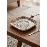 6'lı Verona Kare Çay Bardağı Tabağı 11,5X11,5 cm Dijital Aztec Desenli Rinart Porselen Şık Çay Sunum Tabağı - 100 ml - Krem