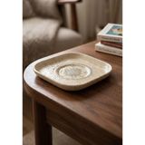 6'lı Verona Kare Çay Bardağı Tabağı 11,5X11,5 cm Dijital Celest-C Desenli Rinart Porselen Şık Çay Sunum Tabağı - 100 ml - Krem
