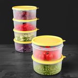 6'lı Yuvarlak Gıda Saklama Kabı Seti - Organizer Düzenleyici Erzak Kabı 6X1200ML Sarı