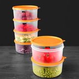 6'lı Yuvarlak Gıda Saklama Kabı Seti - Organizer Düzenleyici Erzak Kabı 6X1200ML Turuncu