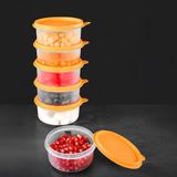 6'lı Yuvarlak Gıda Saklama Kabı Seti - Organizer Düzenleyici Erzak Kabı 6X250ML Turuncu