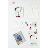 6'lı Zebra Desen Ekru Saten Pijama Takımı