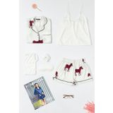 6'lı Zebra Desenli Ekru Saten Pijama Şort Takım