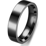 6mm Parlak Düz Model Unisex Kadın Erkek Çelik Alyans Yüzük cl39 - Siyah - 11