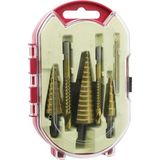 6pcs Kademeli Matkap Ucu Seti Hss Adım - Düz Oluk - Konik Delici Kırmızı Pls.ayaklı Kutu - Şeffaf Kapak (4887)