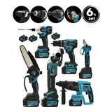 6Pcs Usta Elektrikli Alet Seti Şarjlı=21V Spral Taşlama - Hilti - Bağ Makas - Somun Sökme - Darbeli Vidalama - Budama Testere Plastik Çantal Asr-1111 (5067)