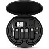 6’sı 1 Arada 60W Hızlı Şarj Kablo Seti | Telefon Standlı | Taşınabilir Çoklu Bağlantı Kiti | Type-C & Lightning Uyumlu (Siyah)