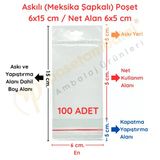 6X15 Cm (Kapalı Hali 6X 5 Cm) 100 Adet Askılı Poşet - Meksika Şapkalı Vitrin