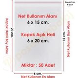 6x15+5 cm.(6x20) 50 Adet Şeffaf Bantlı Yapışkanlı OPP Poşet