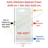 6X30 Cm (Kapalı Hali 6X20 Cm) 100 Adet Askılı Poşet - Meksika Şapkalı Vitrin