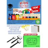 6X50 ml Parmak Boyası Ponpon Fırça Seti Rulo Fırça Seti 25X35 Resim Defteri 20X20 Tuval 1 Adet - Çok Renkli