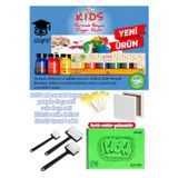 6X50 ml Parmak Boyası Ponpon Fırça Seti Rulo Fırça Seti 25X35 Resim Defteri 20X20 Tuval 1 Adet