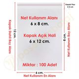 6X8+4 Cm. (6X12) 100 Adet - Şeffaf Bantlı Yapışkanlı Opp Jelatin Poşet