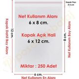 6X8+4 Cm.(6X12) 250 Adet Şeffaf Bantlı Yapışkanlı Opp Poşet