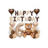 6Yaş Retro Ayıcık Kahverengi Folyolu Balon Happy Birthday Afiş Dekorasyon Doğum Günü Parti Seti Süsü