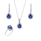 7-9 mm Lacivert Damla Zirkon Taşlı 925 Ayar Gümüş Kadın 3'lü Set 13