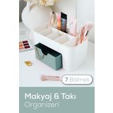 7 Bölmeli Çekmeceli Makyaj Takı Organizeri - Masaüstü Düzenleyici Mint