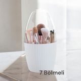 7 Bölmeli Çok Amaçlı Fanus Kapaklı Organizer, Makyaj ve Banyo Için Mükemmel Saklama Çözümü - Ahşap - Bej - Siyah