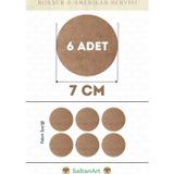 7 cm Çap 6 Adet Supla Amerikan Servis Runner MDF Duralit Magnet Altı Ahşap 3 mm (2,7 mm) Kalınlık