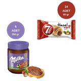 7 Days Kakaolu Fındık Kremalı Kruvasan 60Gr 24 Adet + Milka Sürülebilir Çikolata Kakaolu Fındık Ezmesi 6 Adet