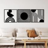 7 Decore | Siyah Geometrik Duvar Sanatı Seti - Ev veya Ofis için 3 Panel Modern Dekor - Şık Benzersiz Tasarım - Oturma Odası, Yatak Odası veya Çalışma Odası için Mükemmel - Duvar Sanatı Meraklıları