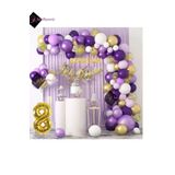 7 Harf Isimli 8 Yaş Macaron Mor Balon Zinciri Seti Gölge Mor Altın Balon Dekorasyon