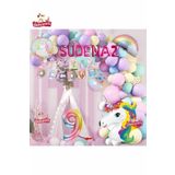 7 Harfli Yaş Unicorn Temalı Iyi Ki Doğdun Makaron Balon Doğum Günü Parti Kutlama Seti Süsü, 73798797383785