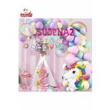 7 Harfli Yaş Unicorn Temalı Iyi Ki Doğdun Makaron Balon Doğum Günü Parti Kutlama Seti Süsü, 752752766788