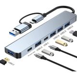 7 In 1 Usb/type-C To USB A+Usb C-Usb 2.0/3.0 Çift Uçlu Çevirici Adaptör Çok Portlu Çoklayıcı USB Hub - Gri