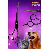 7 Inç Siyah Kavisli Düz Evcil Hayvan Tıraş Makası Kedi ve Köpekler Için