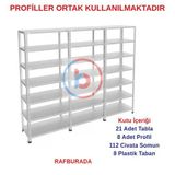 7 Katlı 3'Lü Galvaniz Çelik Raf - Depo, Arşiv, Kiler, Dosya, Market Rafı 59X93 Cm 150 Cm 1.00 Mm